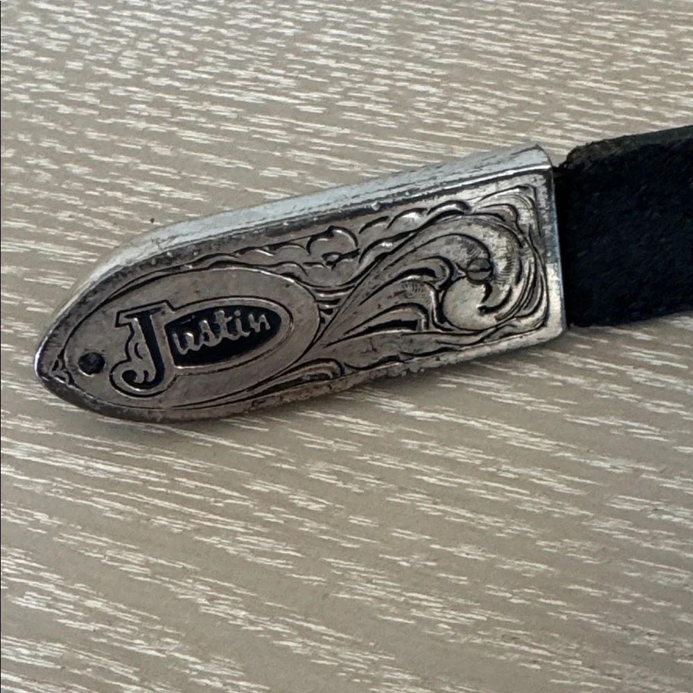 Justin Silver and Black Leather western Belt 34